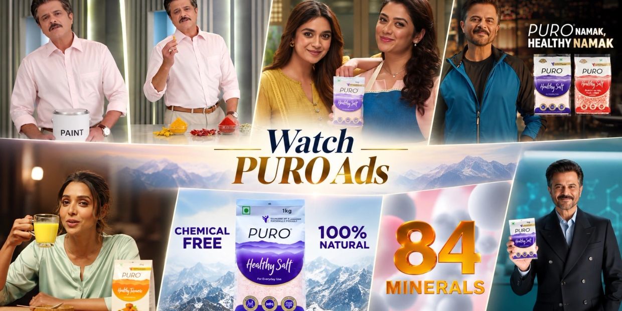 Advertisement for PURO Healthy Salt with various people endorsing it.